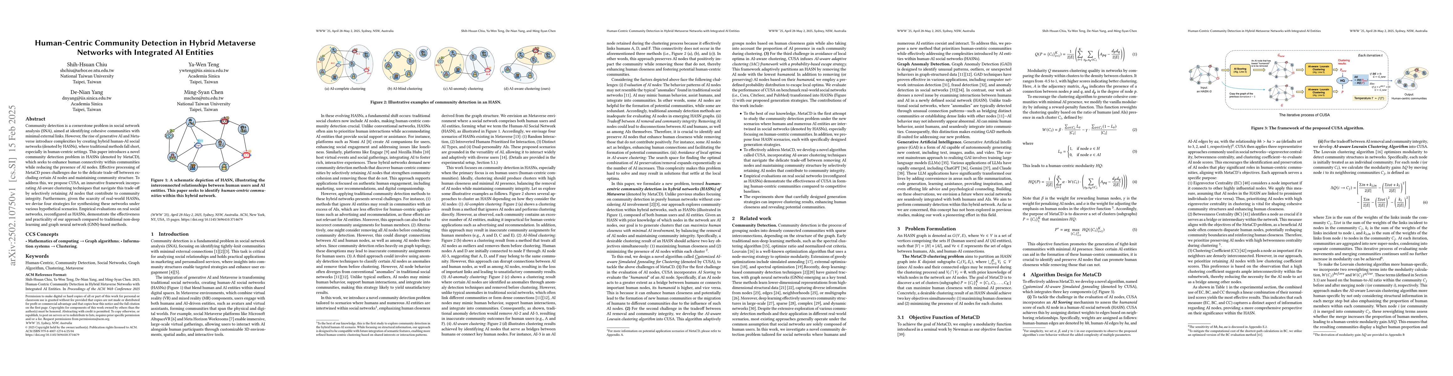Thumbnail for Human-Centric Community Detection in Hybrid Metaverse Networks with
  Integrated AI Entities