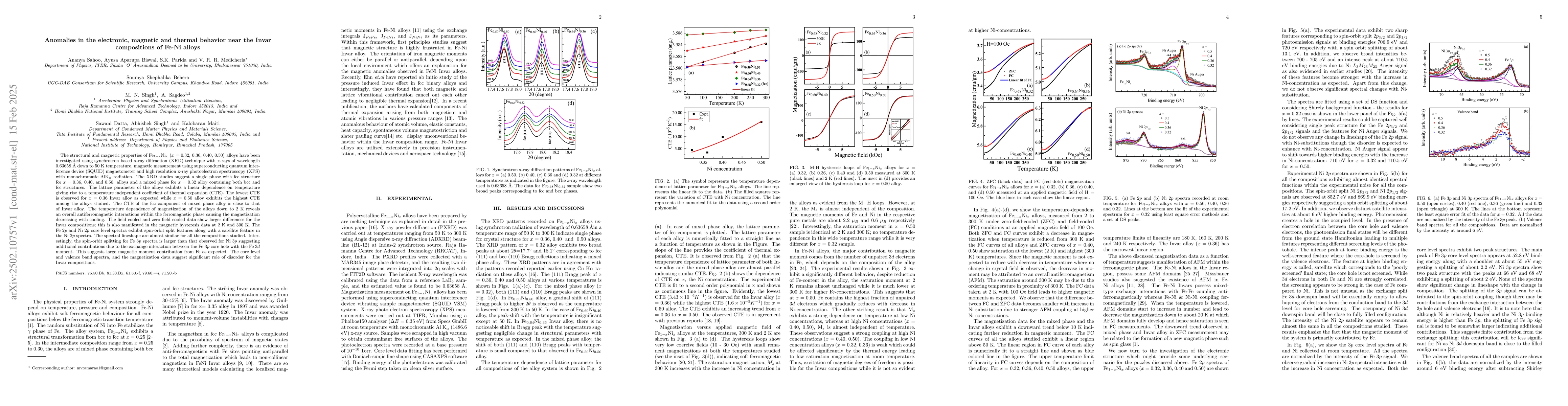 Thumbnail for Anomalies in the electronic, magnetic and thermal behavior near the
  Invar compositions of Fe-Ni alloys