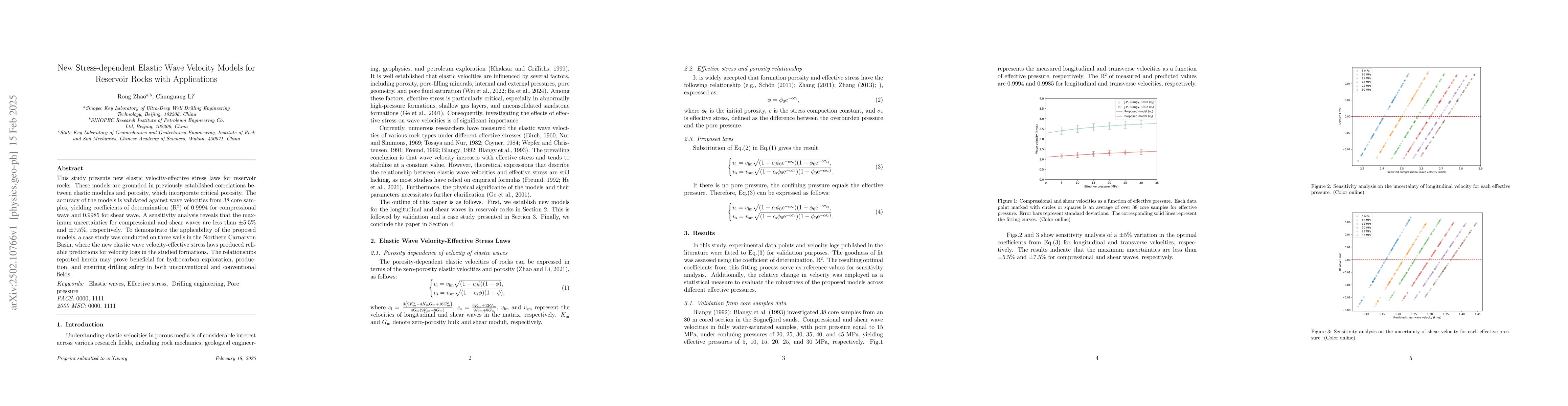 Thumbnail for New Stress-dependent Elastic Wave Velocity Models for Reservoir Rocks
  with Applications