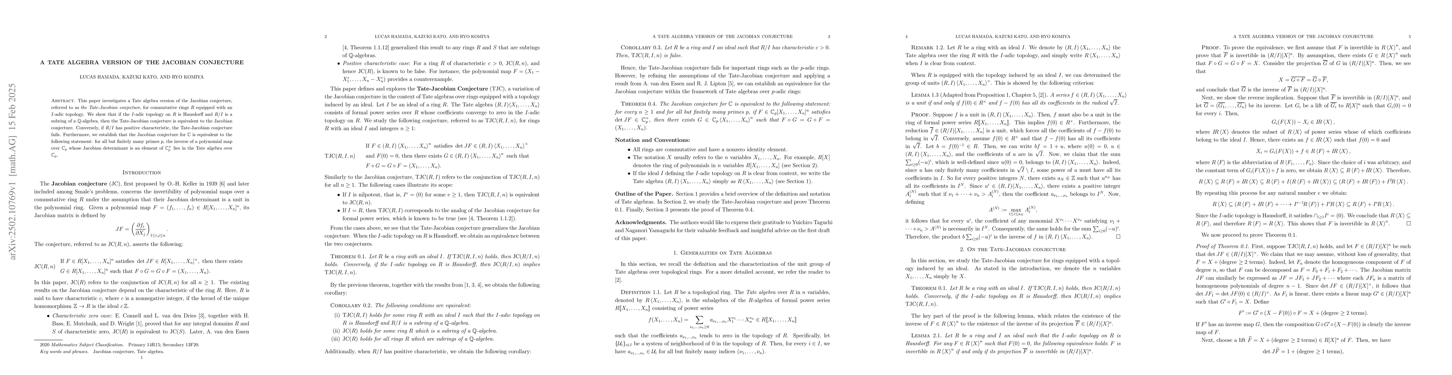 Thumbnail for A Tate algebra version of the Jacobian Conjecture