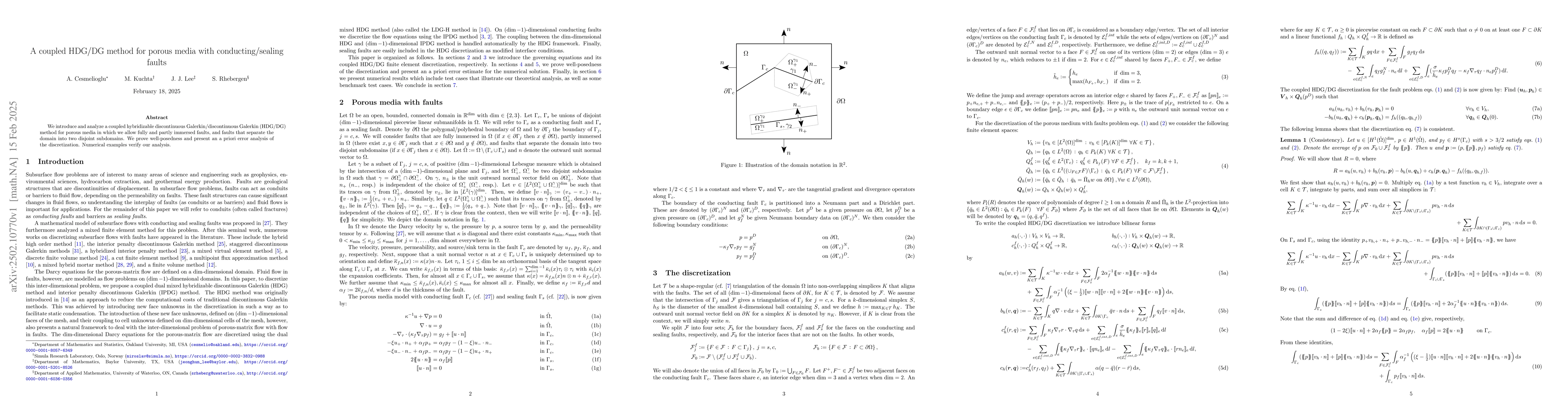 Thumbnail for A coupled HDG/DG method for porous media with conducting/sealing faults