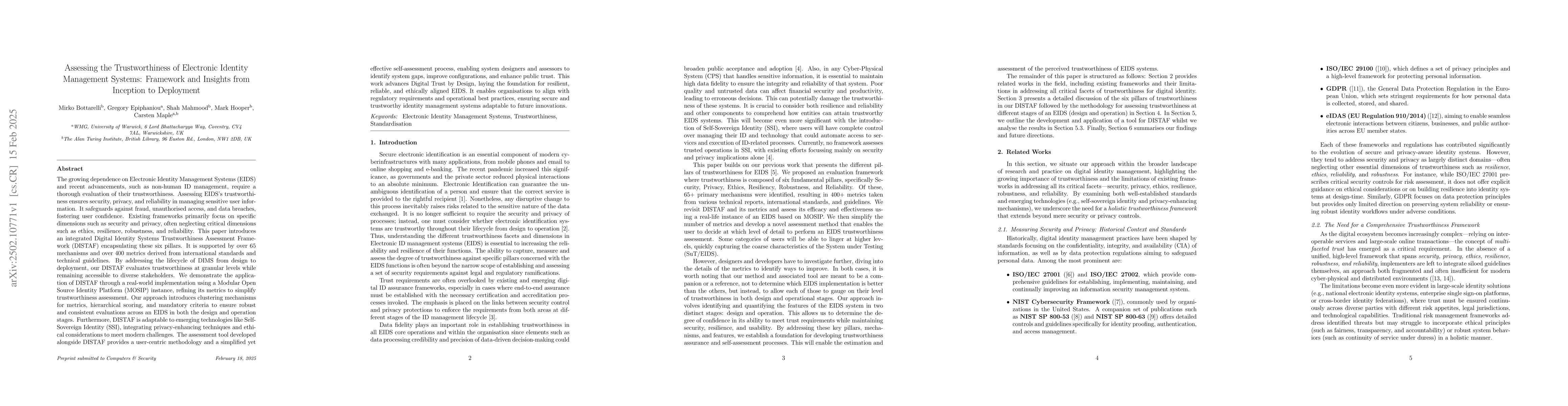 Thumbnail for Assessing the Trustworthiness of Electronic Identity Management Systems:
  Framework and Insights from Inception to Deployment