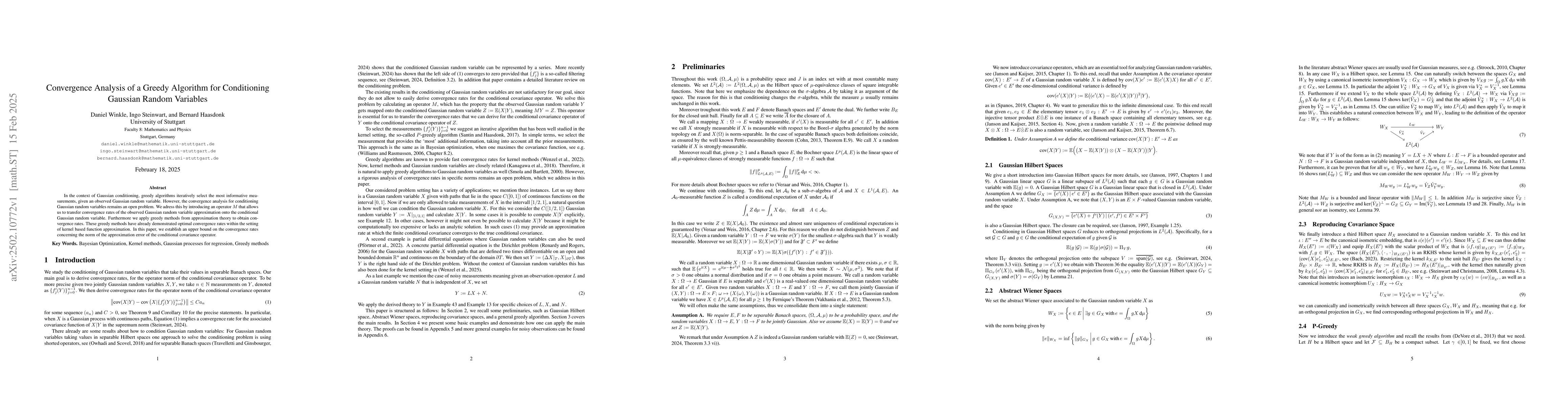 Thumbnail for Convergence Analysis of a Greedy Algorithm for Conditioning Gaussian
  Random Variables