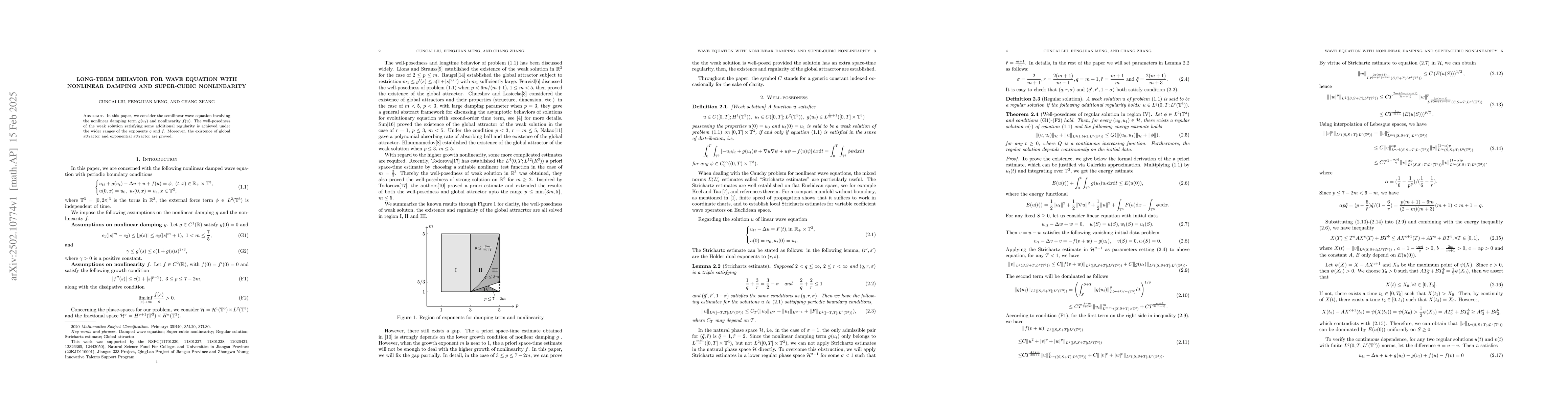 Thumbnail for Long-term behavior for wave equation with nonlinear damping and
  super-cubic nonlinearity