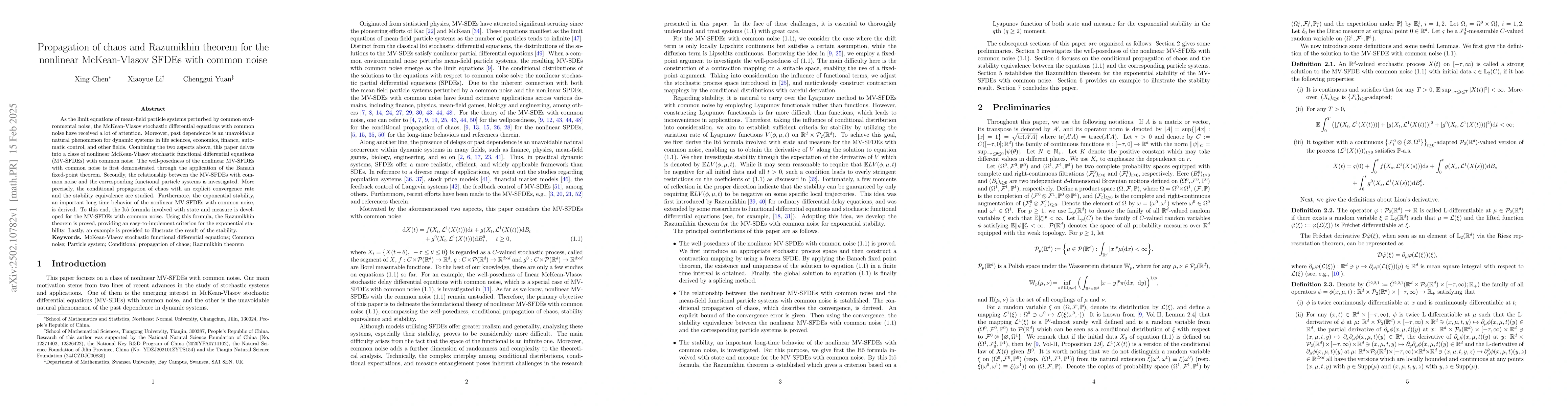 Thumbnail for Propagation of chaos and Razumikhin theorem for the nonlinear
  McKean-Vlasov SFDEs with common noise