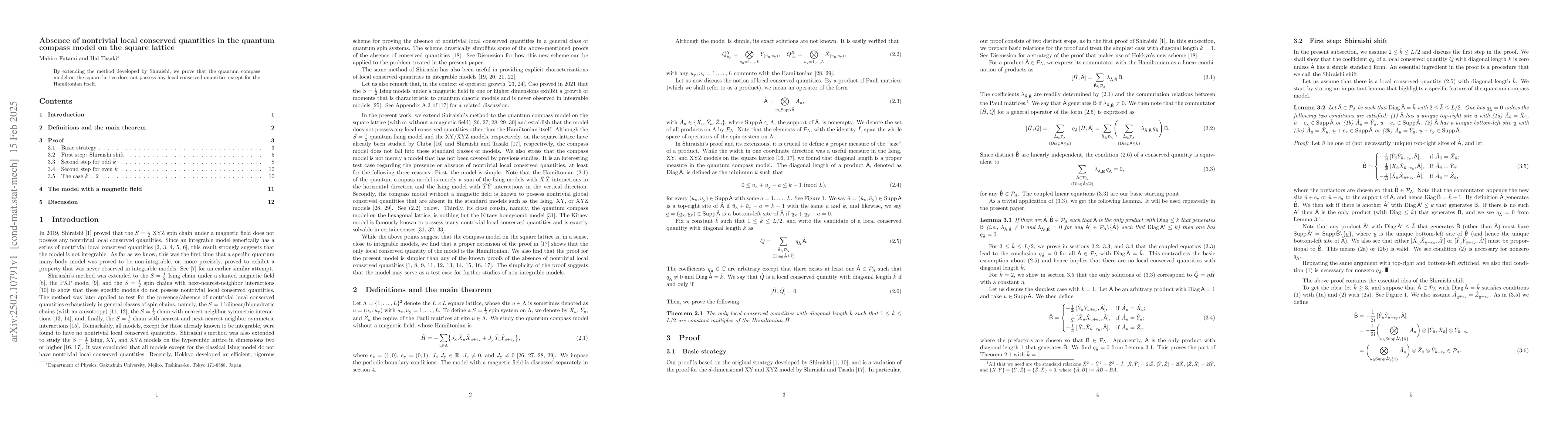 Thumbnail for Absence of nontrivial local conserved quantities in the quantum compass
  model on the square lattice