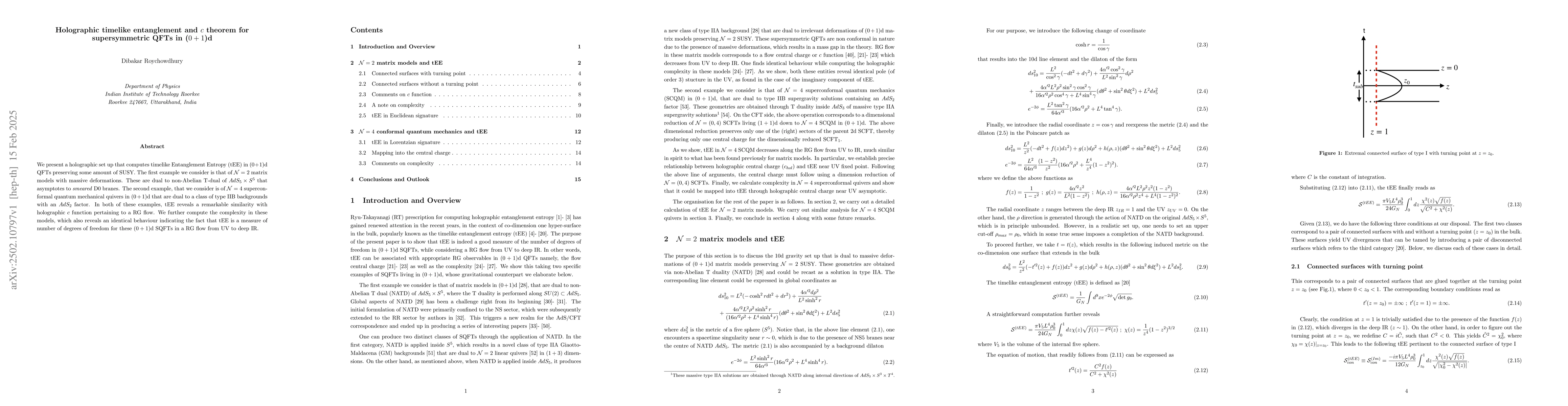 Thumbnail for Holographic timelike entanglement and $c$ theorem for supersymmetric
  QFTs in ($ 0+1 $)d