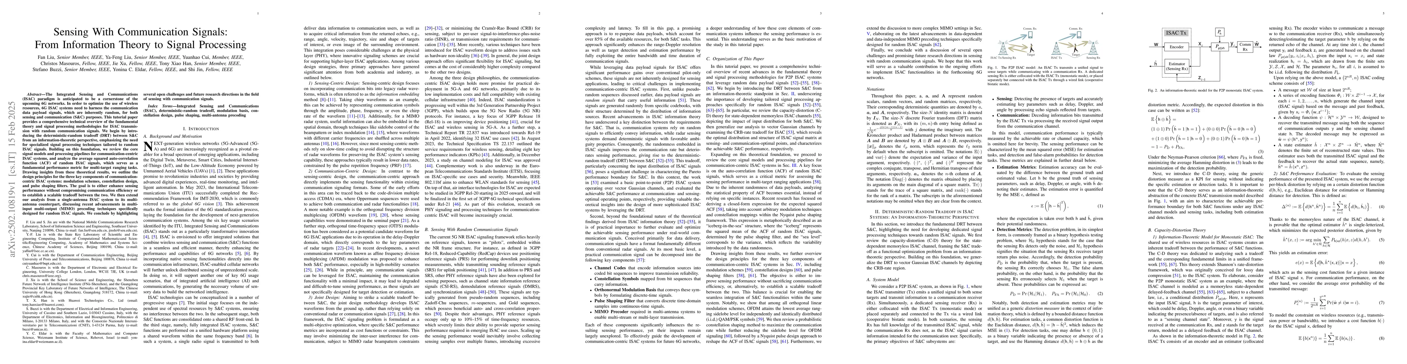 Thumbnail for Sensing With Communication Signals: From Information Theory to Signal
  Processing