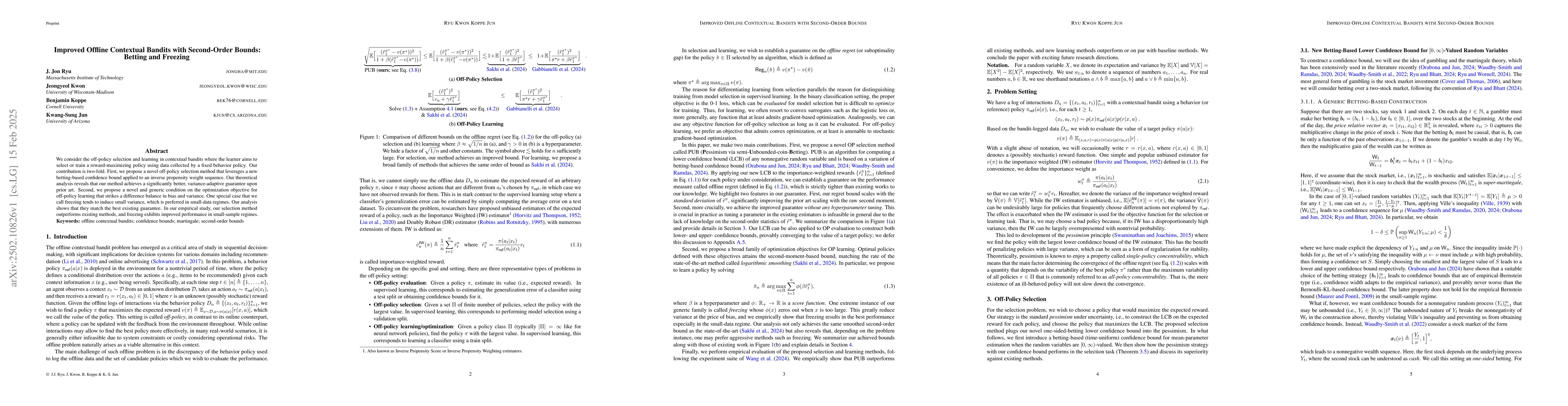 Thumbnail for Improved Offline Contextual Bandits with Second-Order Bounds: Betting
  and Freezing