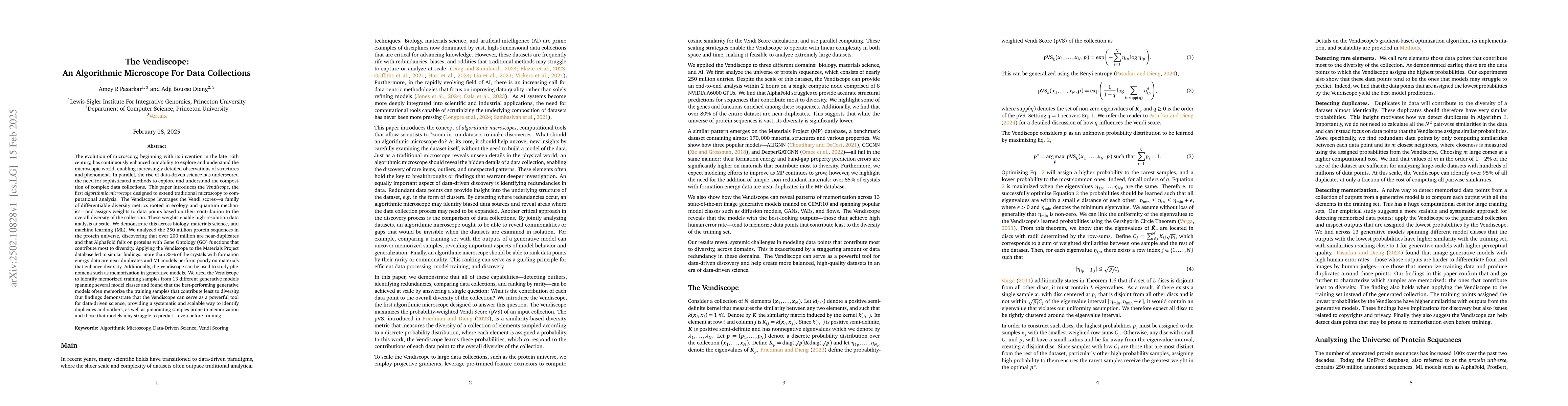 Thumbnail for The Vendiscope: An Algorithmic Microscope For Data Collections