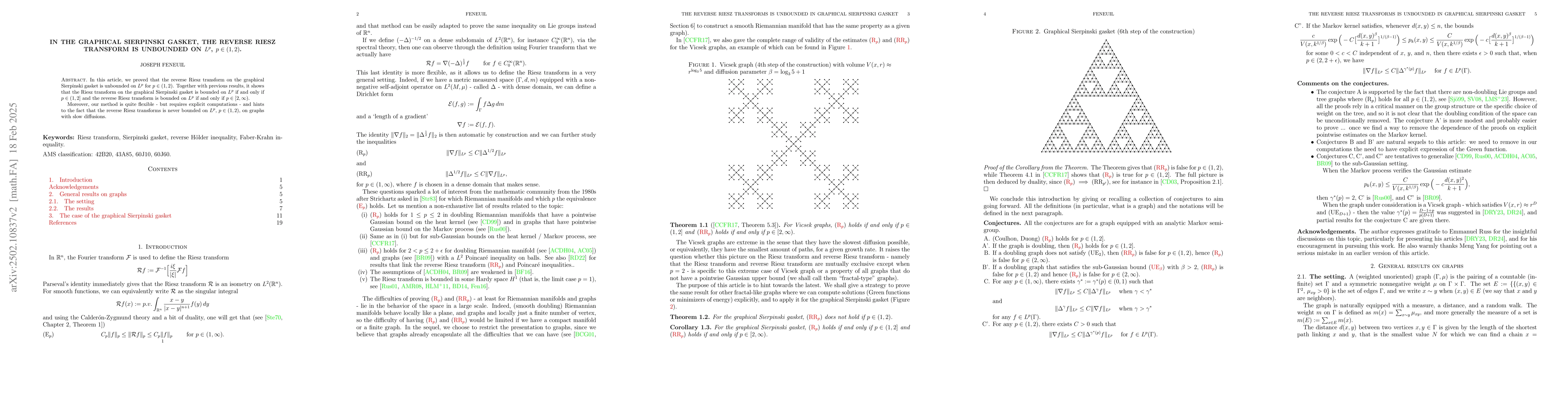 Thumbnail for In the graphical Sierpinski gasket, the reverse Riesz transform is
  unbounded on $L^p$, $p\in (1,2)$