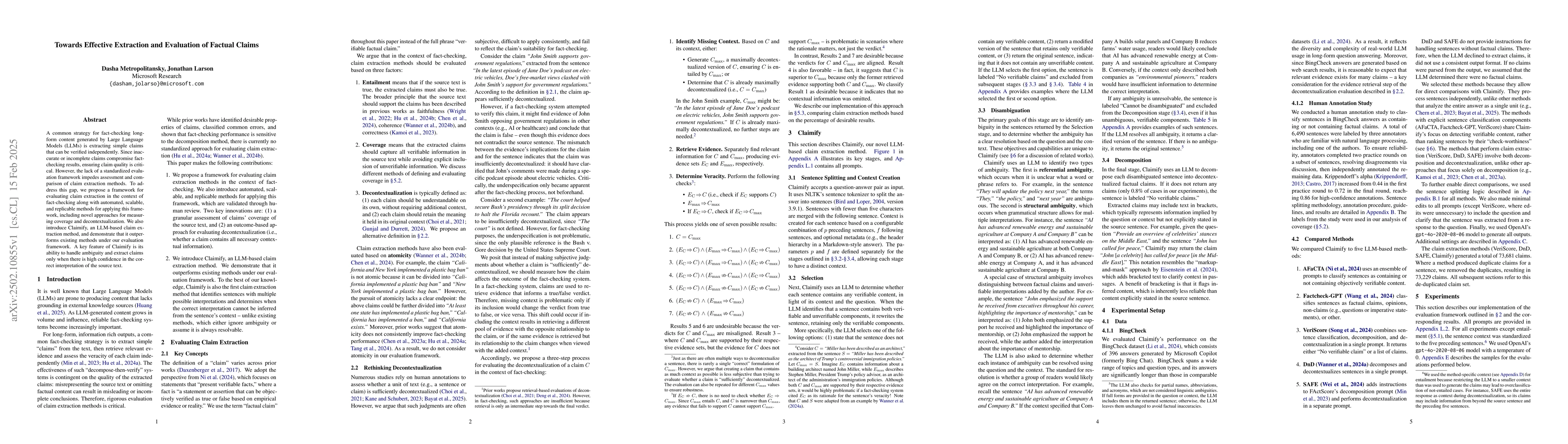 Thumbnail for Towards Effective Extraction and Evaluation of Factual Claims