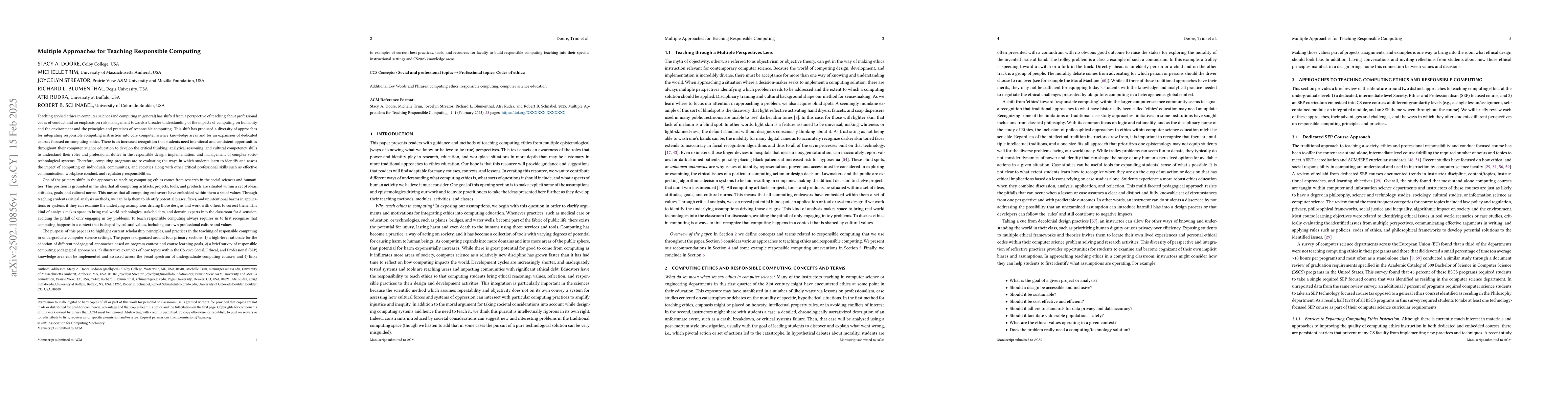 Thumbnail for Multiple Approaches for Teaching Responsible Computing