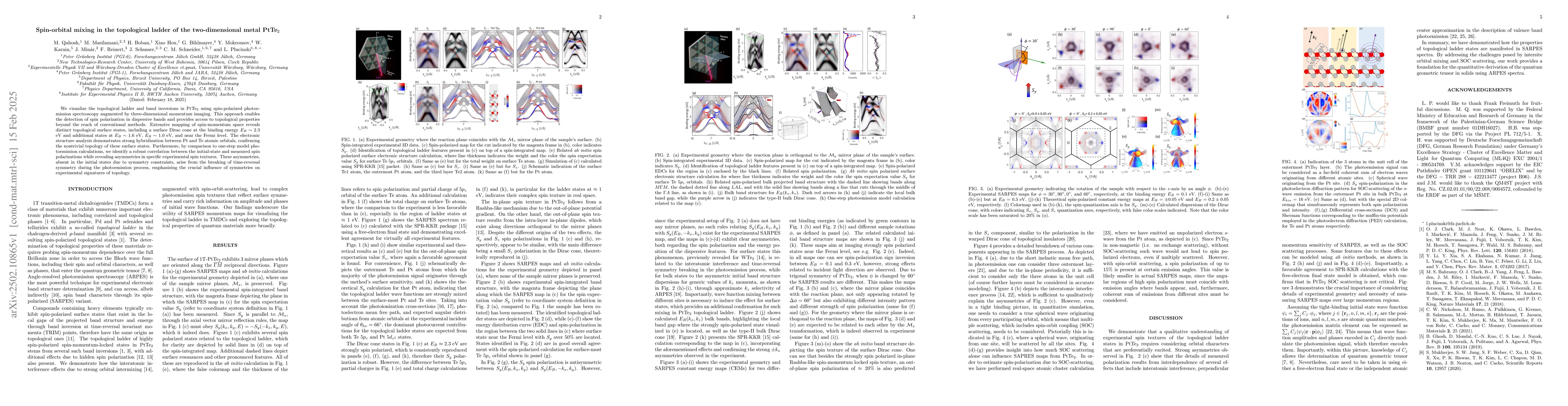 Thumbnail for Spin-orbital mixing in the topological ladder of the two-dimensional
  metal PtTe$_2$