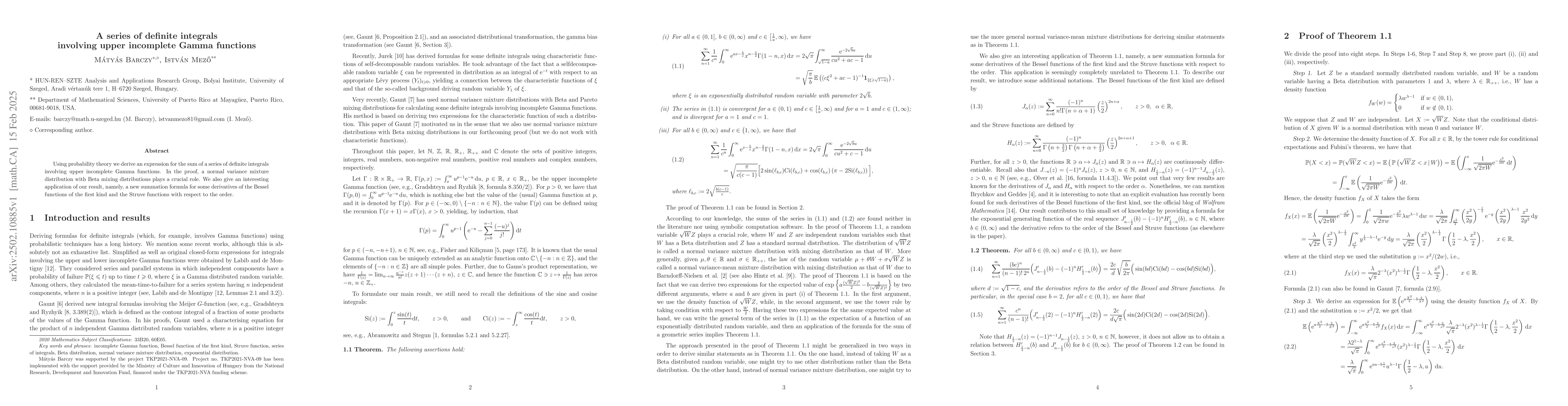 Thumbnail for A series of definite integrals involving upper incomplete Gamma
  functions