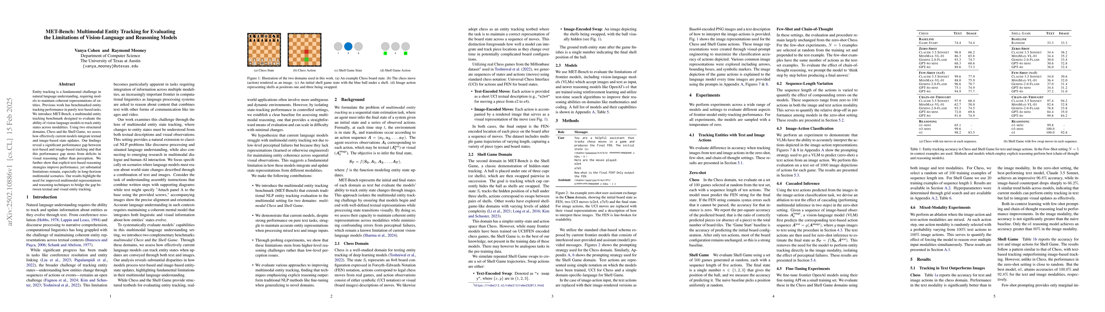 Thumbnail for MET-Bench: Multimodal Entity Tracking for Evaluating the Limitations of
  Vision-Language and Reasoning Models