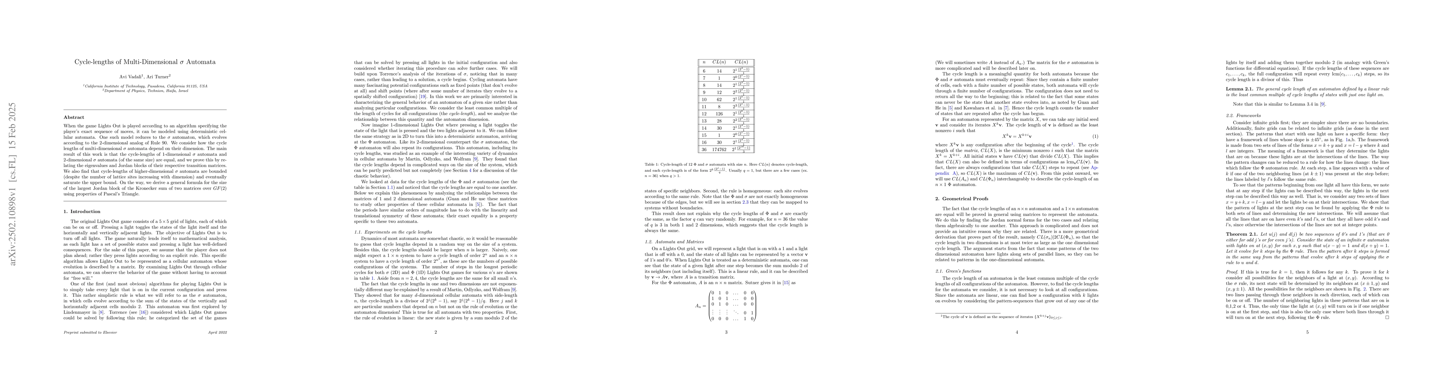 Thumbnail for Cycle-lengths of Multi-Dimensional $Ďƒ$ Automata