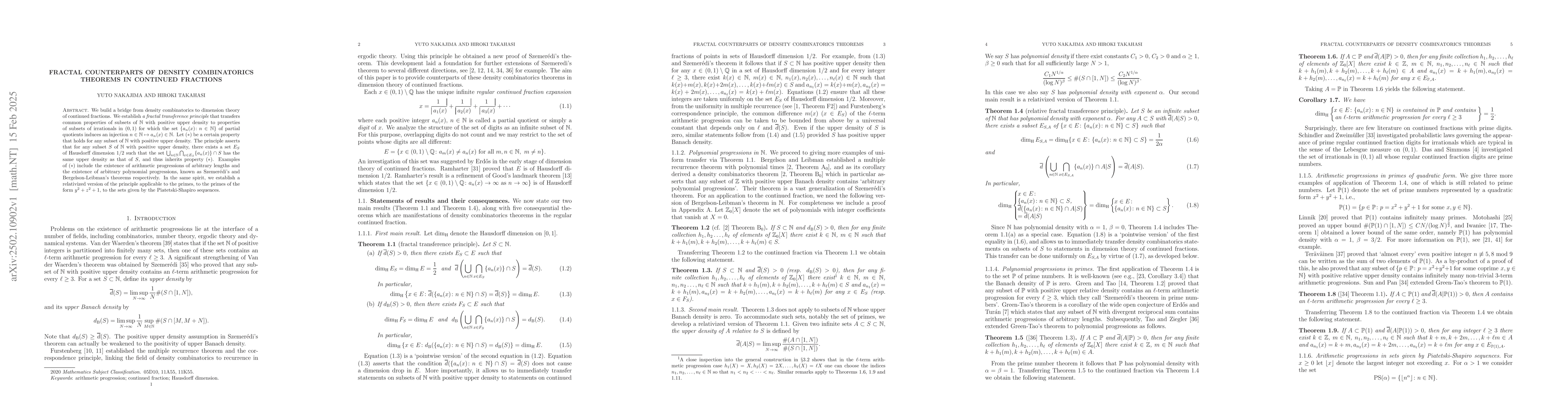 Thumbnail for Fractal counterparts of density combinatorics theorems in continued
  fractions