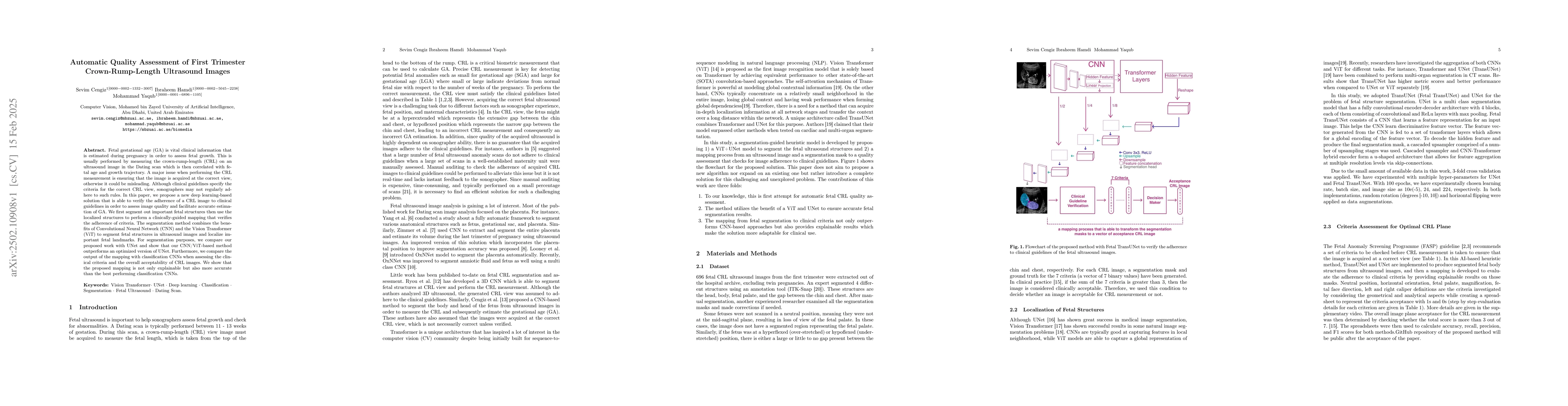 Thumbnail for Automatic Quality Assessment of First Trimester Crown-Rump-Length
  Ultrasound Images