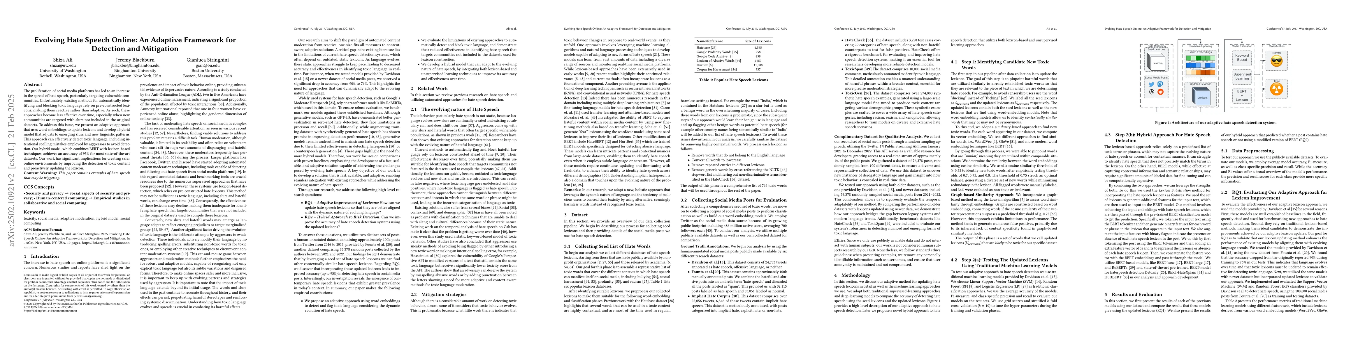 Thumbnail for Evolving Hate Speech Online: An Adaptive Framework for Detection and
  Mitigation