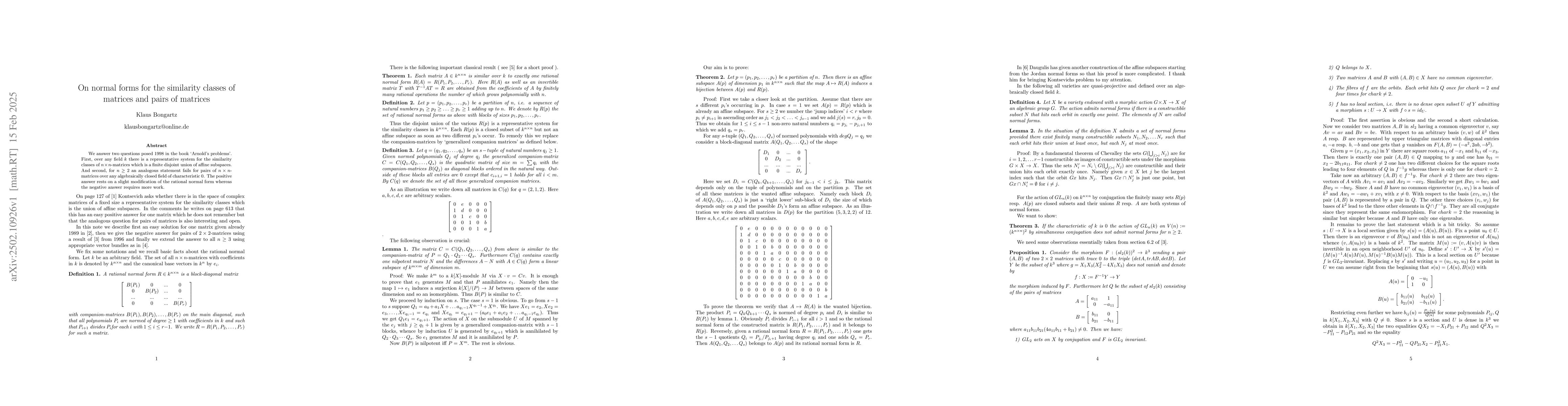 Thumbnail for On normal forms for the similarity classes of matrices and pairs of
  matrices
