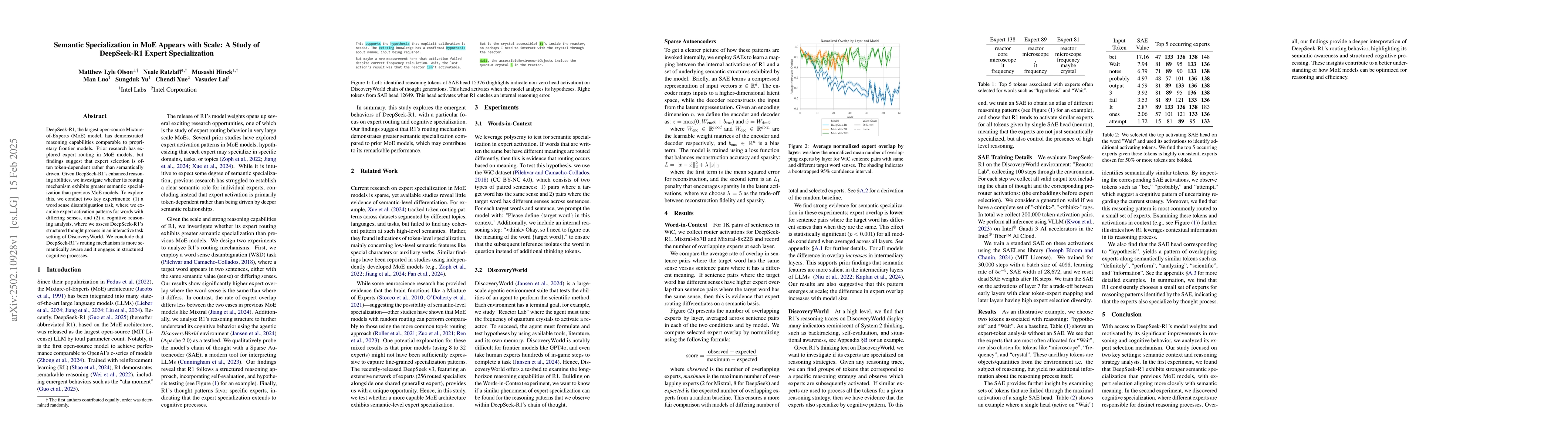 Thumbnail for Semantic Specialization in MoE Appears with Scale: A Study of DeepSeek
  R1 Expert Specialization