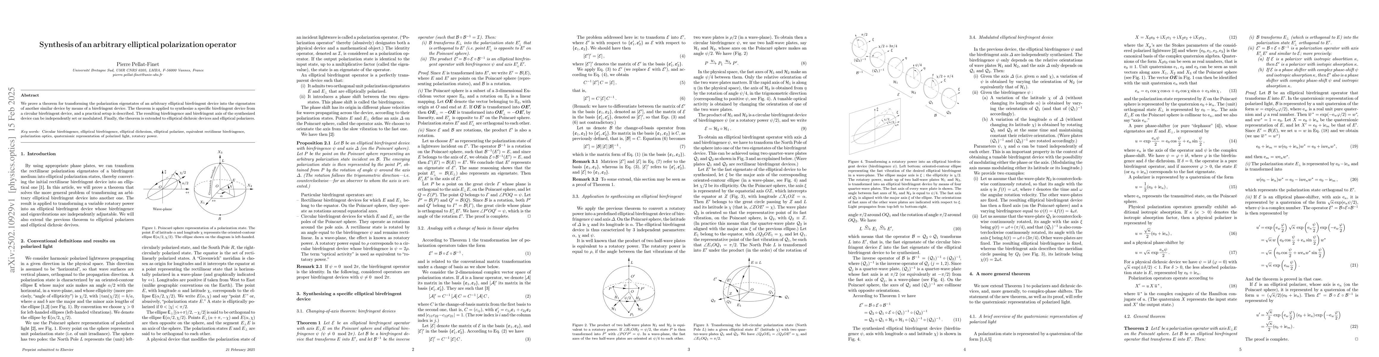 Thumbnail for Synthesis of an arbitrary elliptical polarization operator