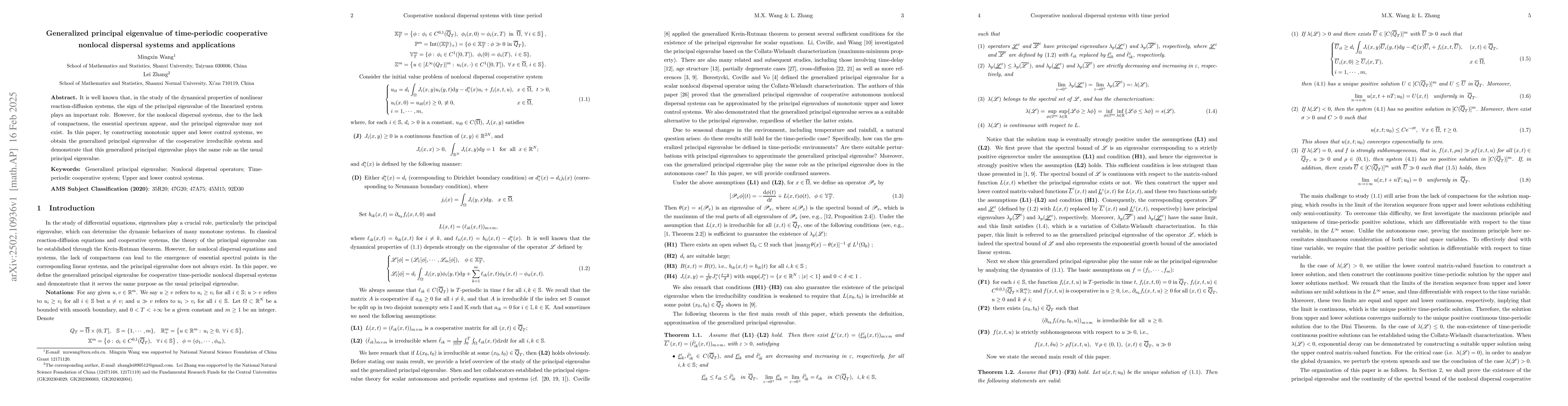 Thumbnail for Generalized principal eigenvalue of time-periodic cooperative nonlocal
  dispersal systems and applications