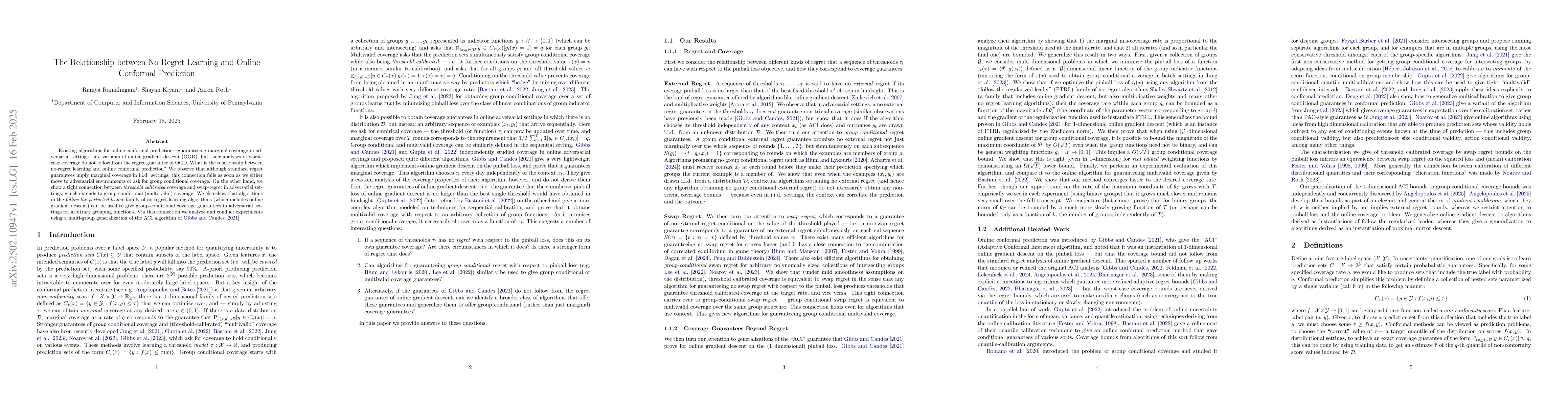 Thumbnail for The Relationship between No-Regret Learning and Online Conformal
  Prediction