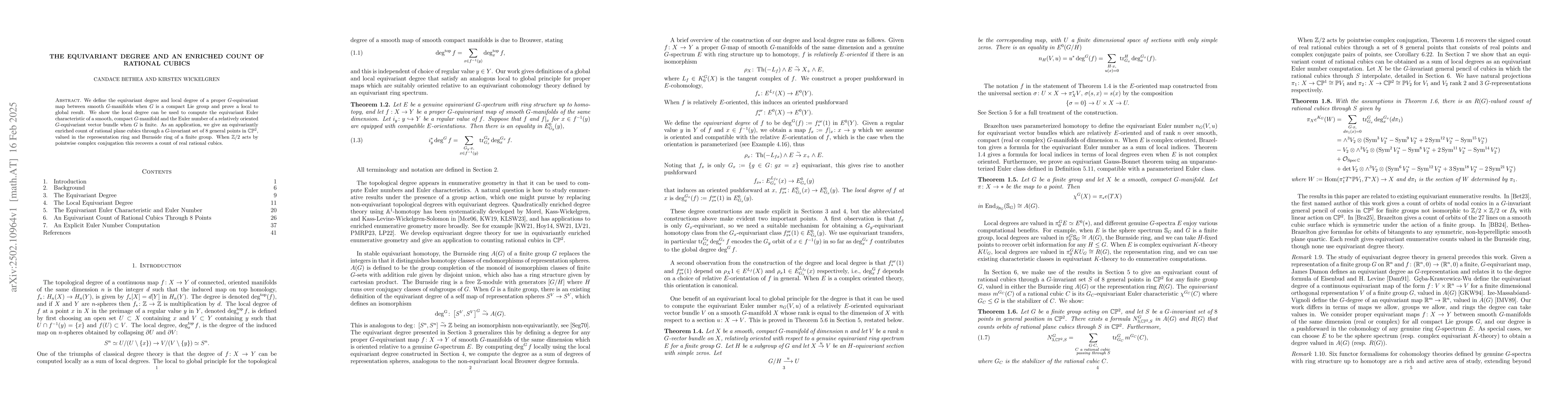 Thumbnail for The equivariant degree and an enriched count of rational cubics