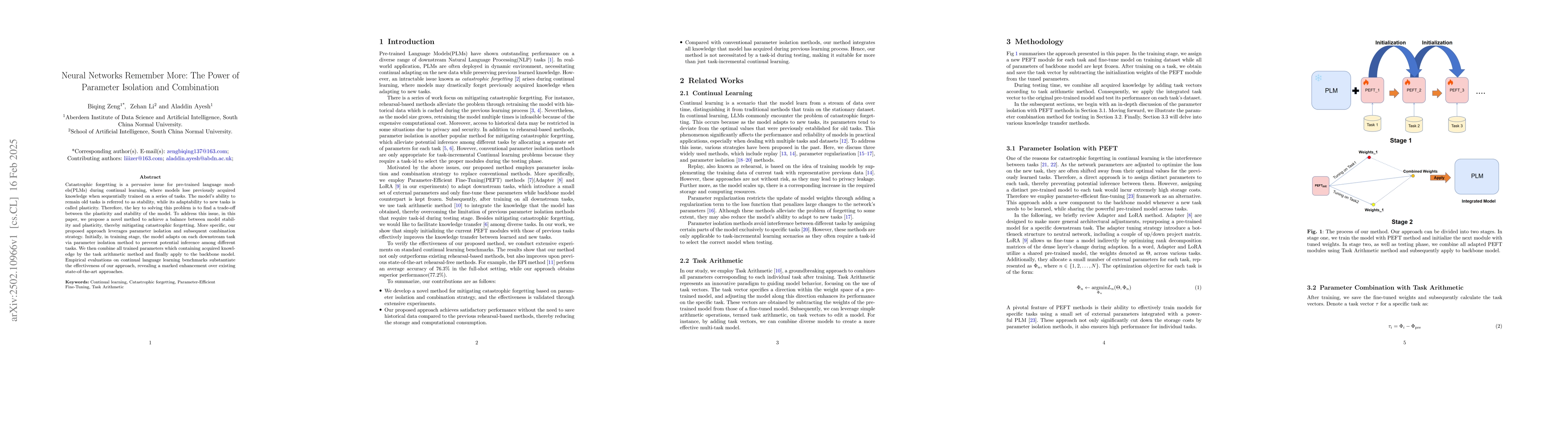 Thumbnail for Neural Networks Remember More: The Power of Parameter Isolation and
  Combination