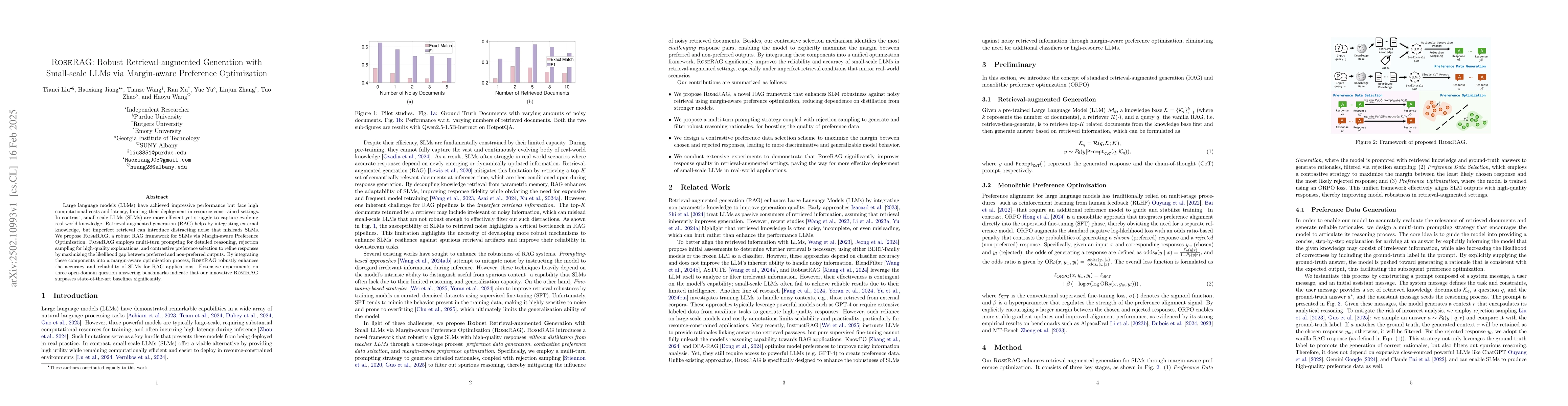 Thumbnail for RoseRAG: Robust Retrieval-augmented Generation with Small-scale LLMs via
  Margin-aware Preference Optimization
