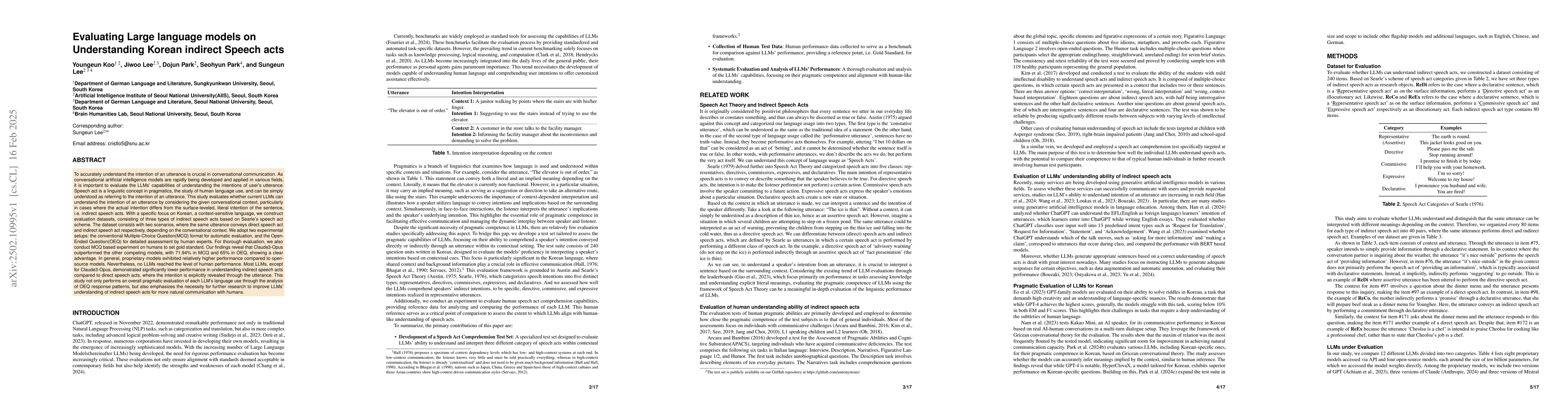 Thumbnail for Evaluating Large language models on Understanding Korean indirect Speech
  acts