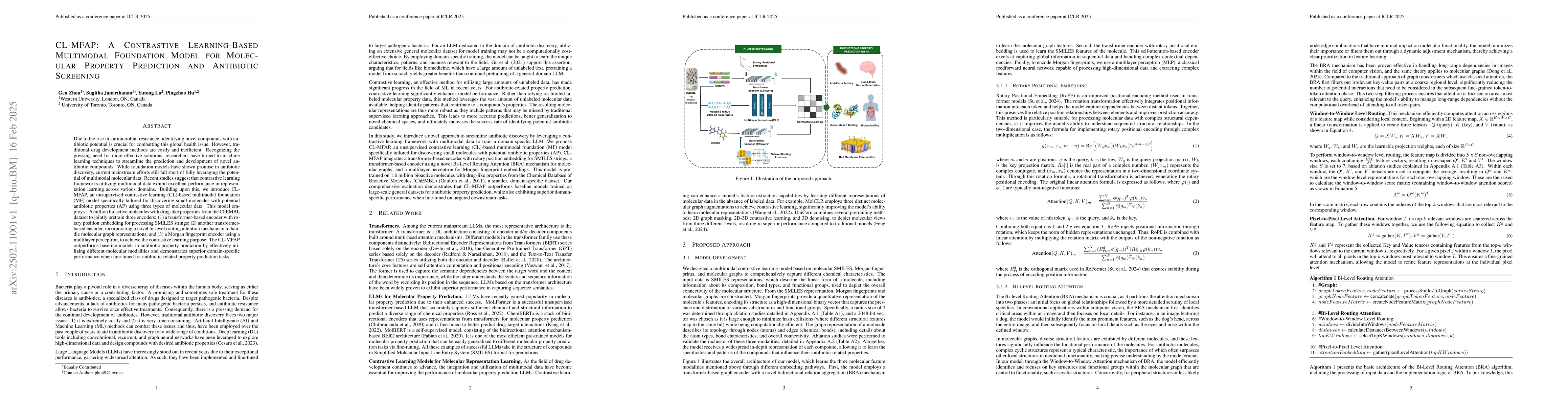 Thumbnail for CL-MFAP: A Contrastive Learning-Based Multimodal Foundation Model for
  Molecular Property Prediction and Antibiotic Screening