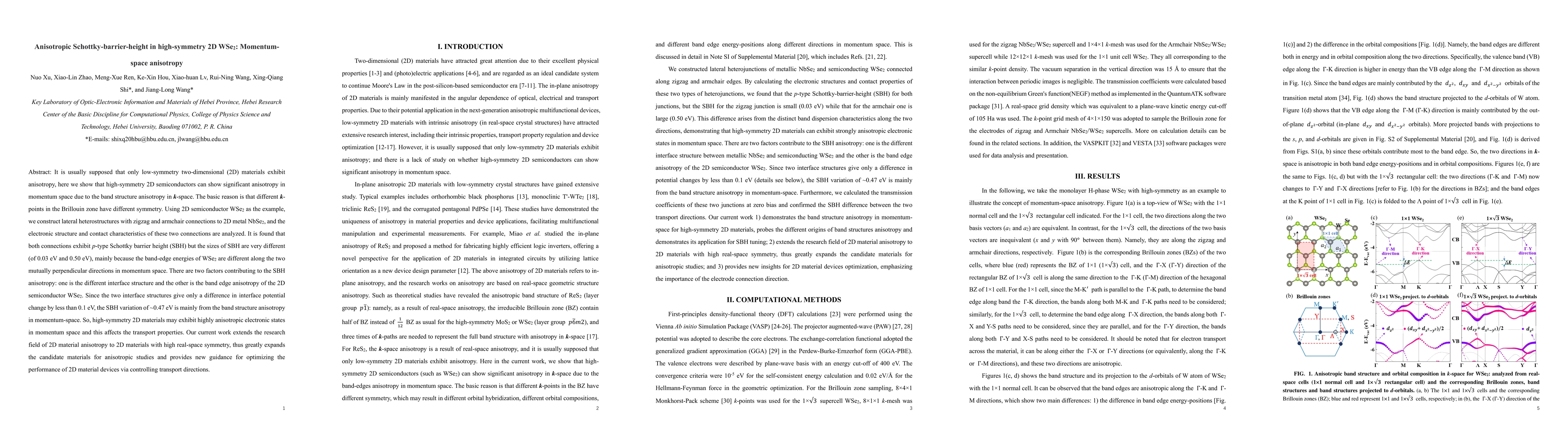 Thumbnail for Anisotropic Schottky-barrier-height in high-symmetry 2D WSe$_2$:
  Momentum-space anisotropy