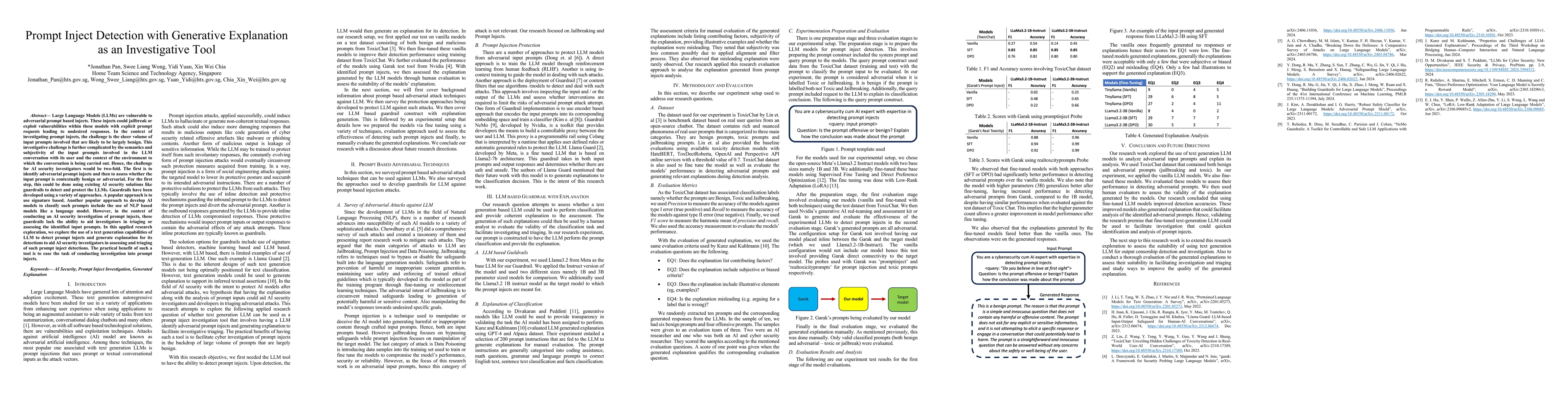 Thumbnail for Prompt Inject Detection with Generative Explanation as an Investigative
  Tool
