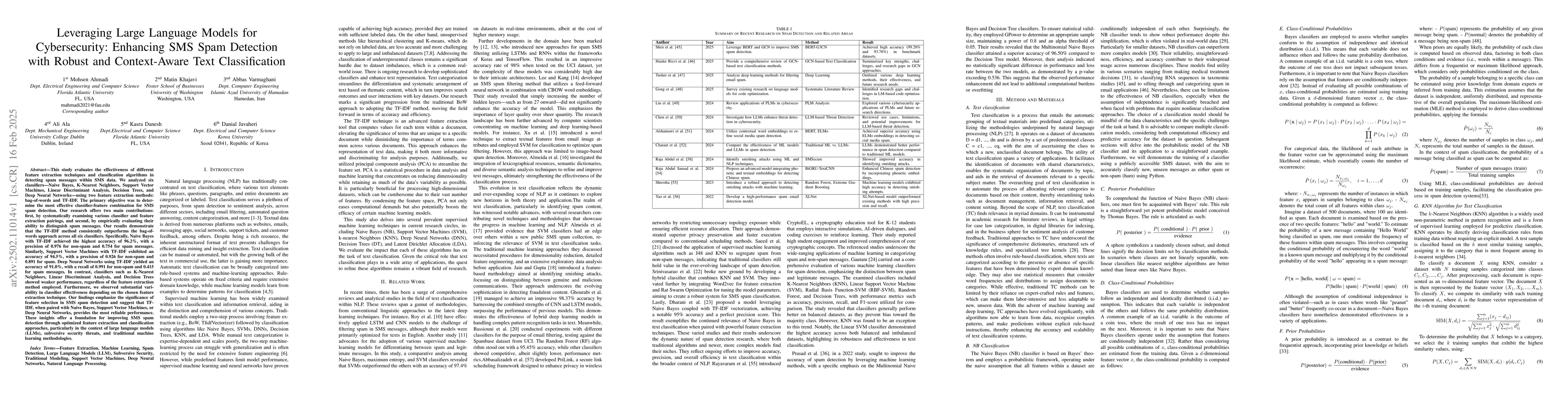 Thumbnail for Leveraging Large Language Models for Cybersecurity: Enhancing SMS Spam
  Detection with Robust and Context-Aware Text Classification