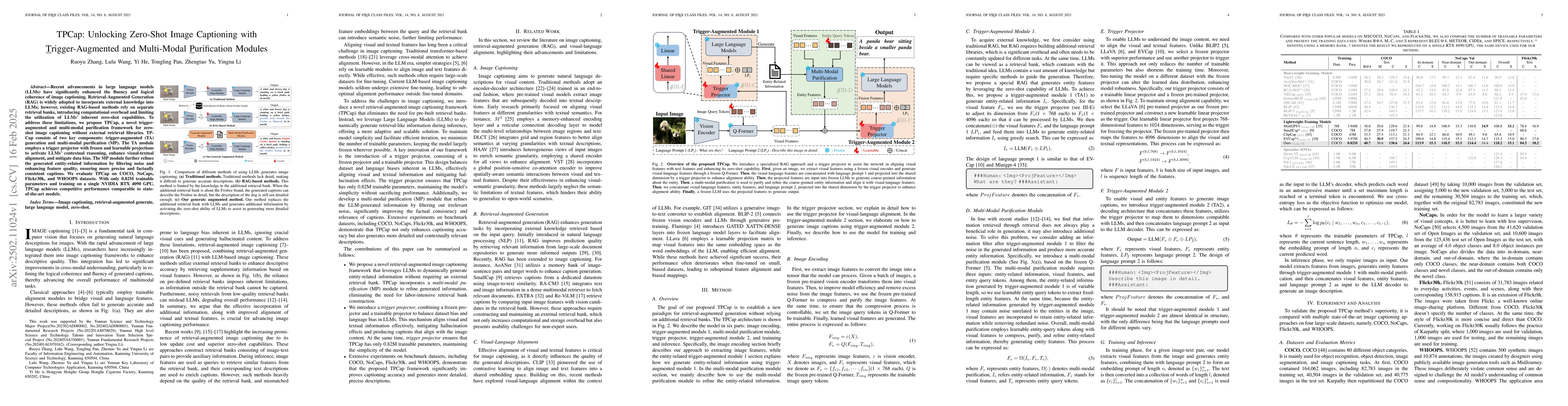 Thumbnail for TPCap: Unlocking Zero-Shot Image Captioning with Trigger-Augmented and
  Multi-Modal Purification Modules