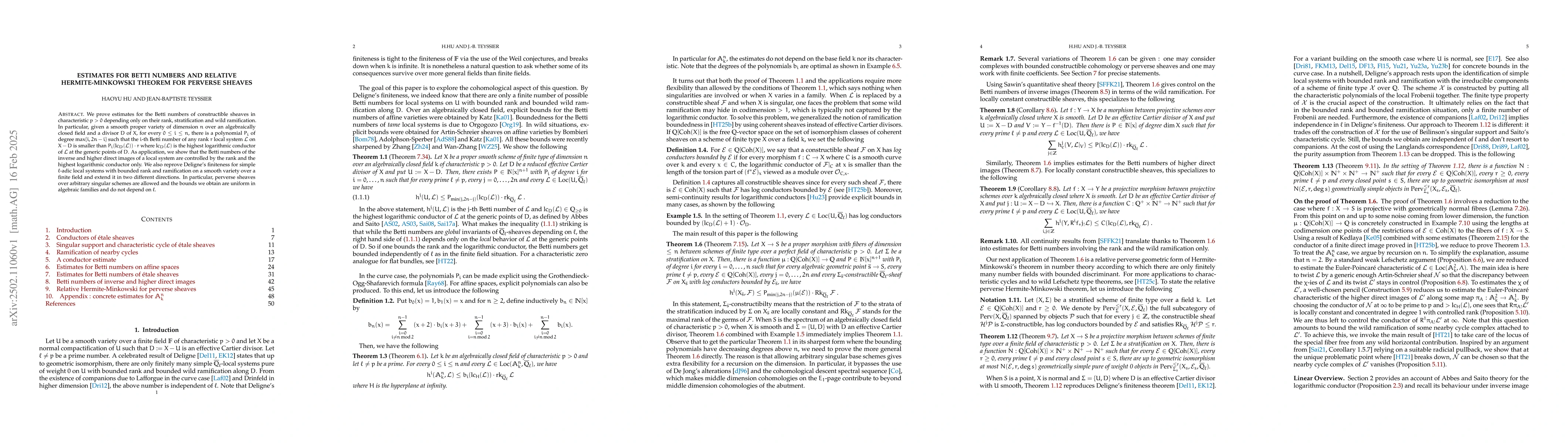Thumbnail for Estimates for Betti numbers and relative Hermite-Minkowski theorem for
  perverse sheaves