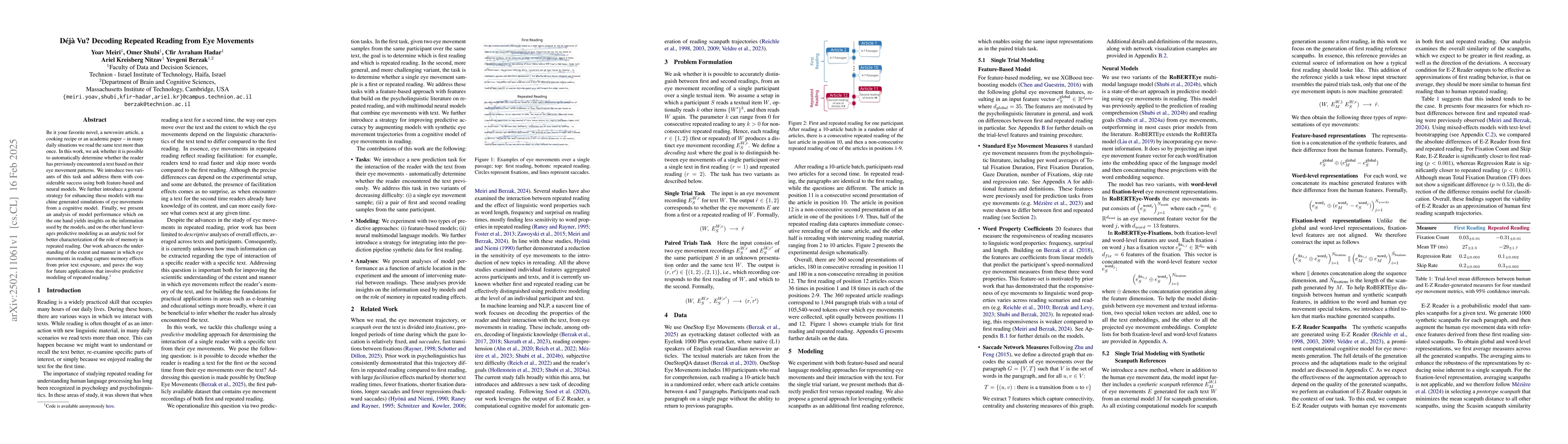 Thumbnail for Déjà Vu? Decoding Repeated Reading from Eye Movements