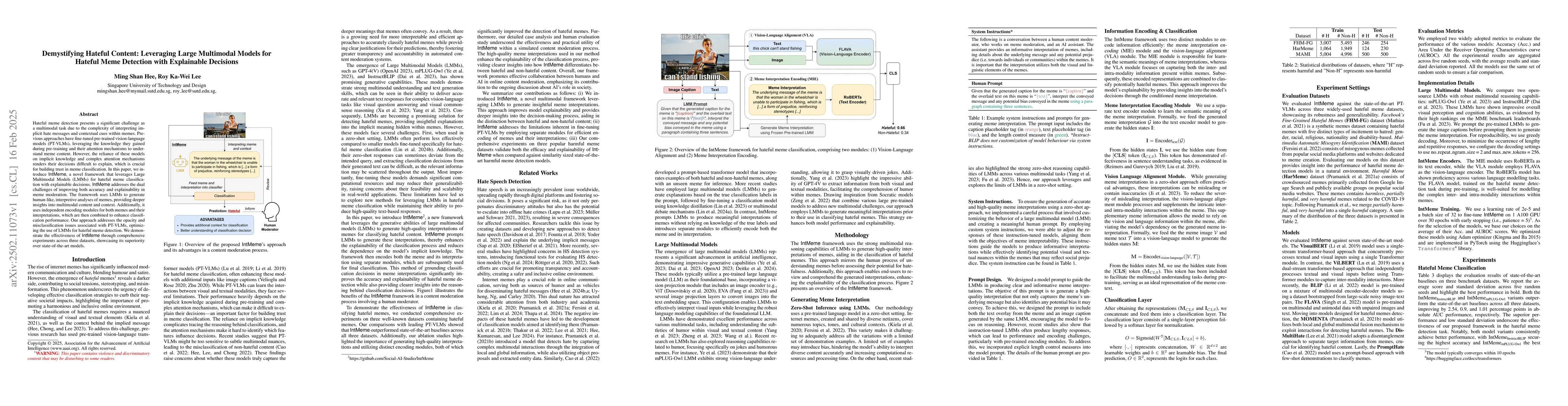 Thumbnail for Demystifying Hateful Content: Leveraging Large Multimodal Models for
  Hateful Meme Detection with Explainable Decisions
