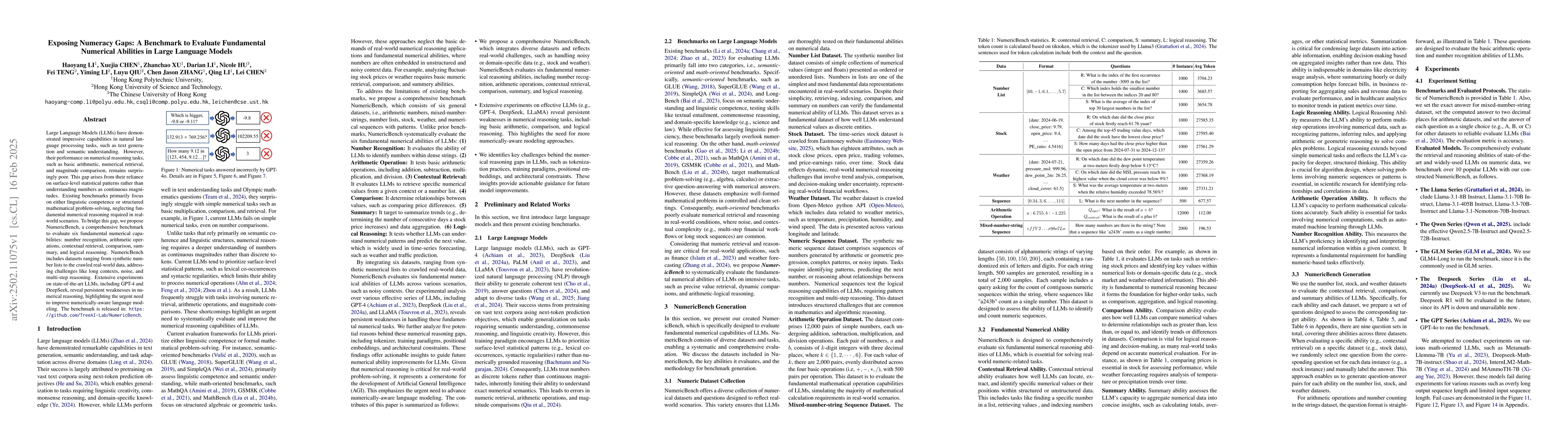 Thumbnail for Exposing Numeracy Gaps: A Benchmark to Evaluate Fundamental Numerical
  Abilities in Large Language Models