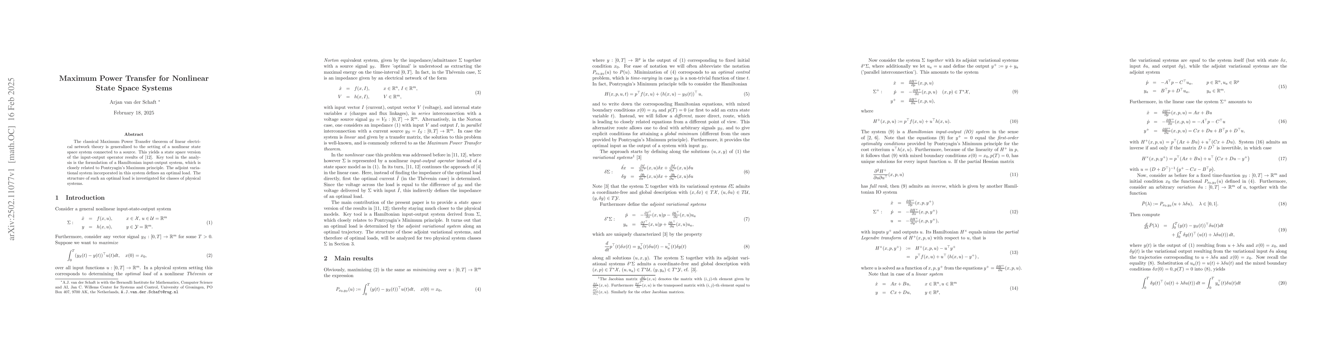 Thumbnail for Maximum Power Transfer for Nonlinear State Space Systems