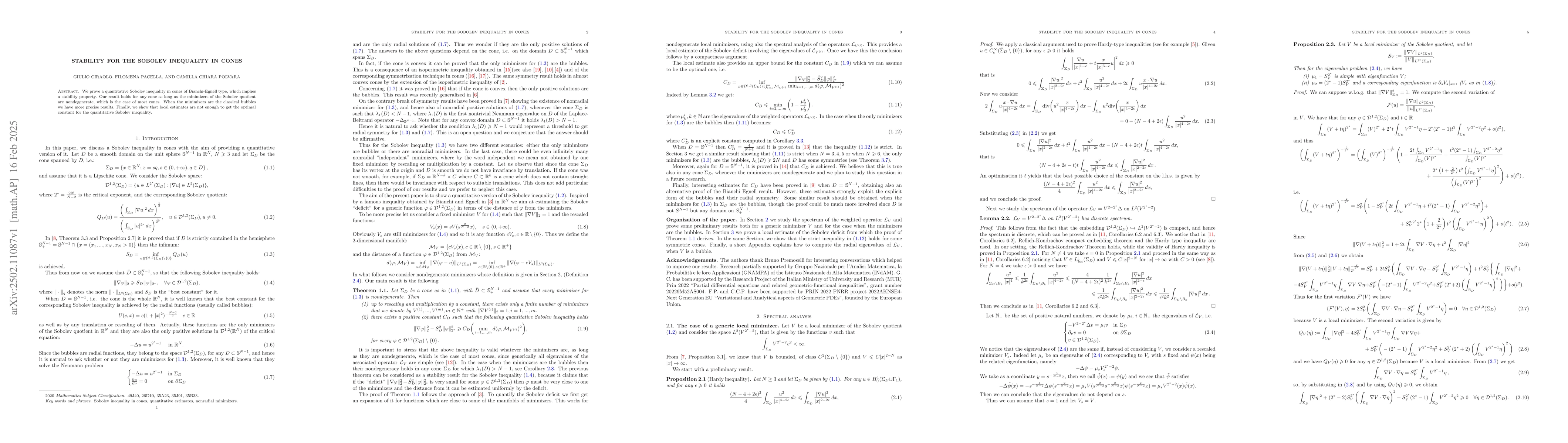Thumbnail for Stability for the Sobolev inequality in cones