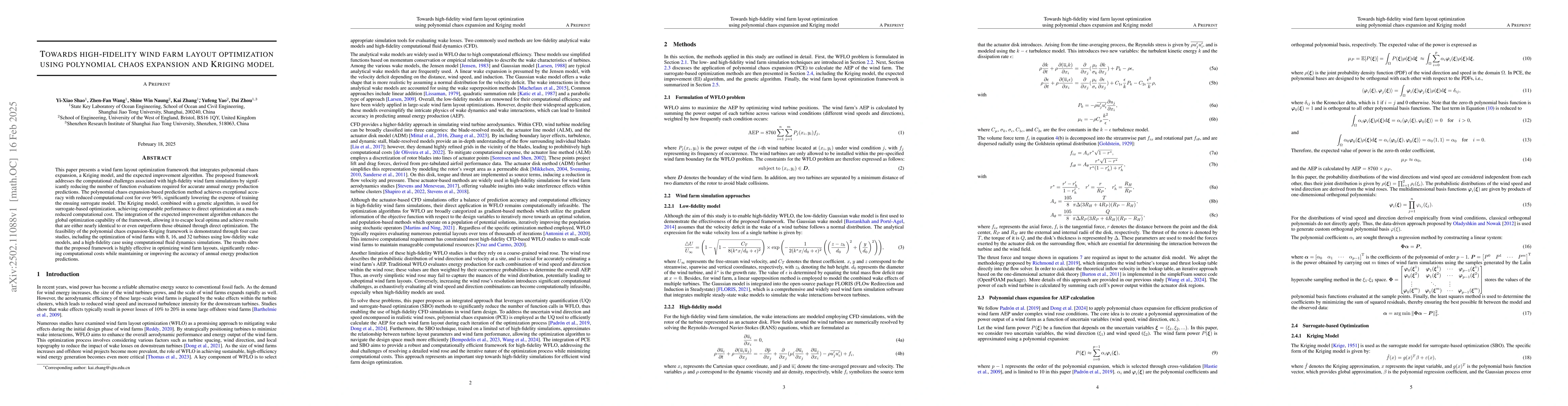 Thumbnail for Towards high-fidelity wind farm layout optimization using polynomial
  chaos expansion and Kriging model