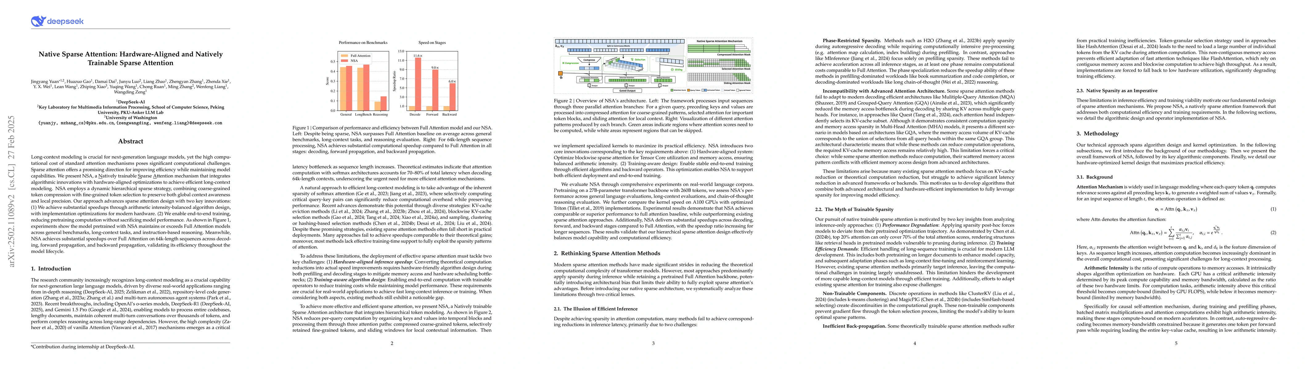 Thumbnail for Native Sparse Attention: Hardware-Aligned and Natively Trainable Sparse
  Attention