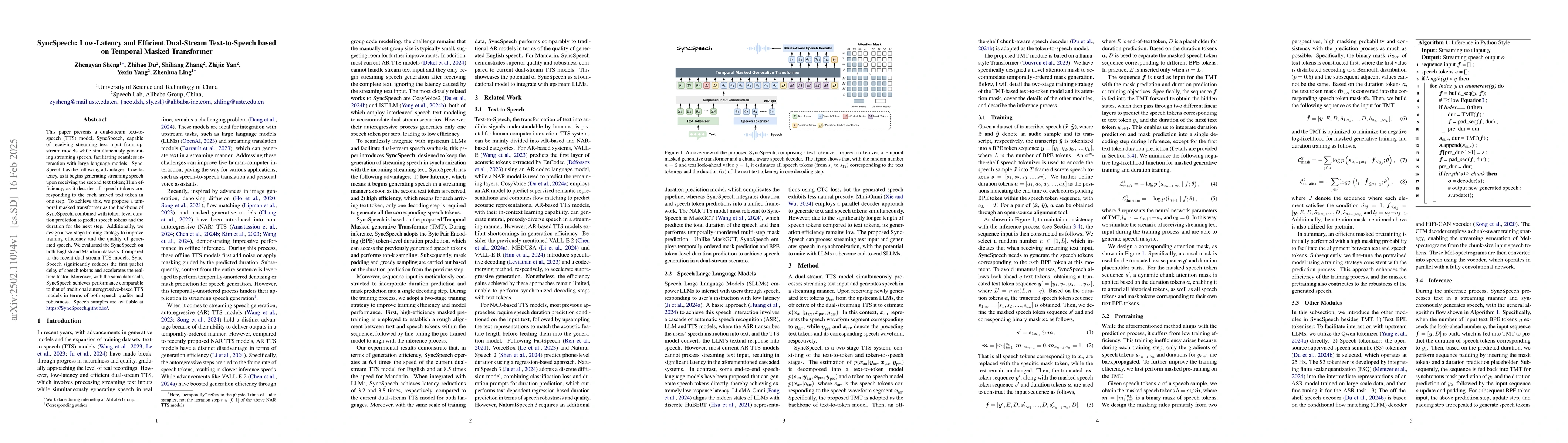 Thumbnail for SyncSpeech: Low-Latency and Efficient Dual-Stream Text-to-Speech based
  on Temporal Masked Transformer