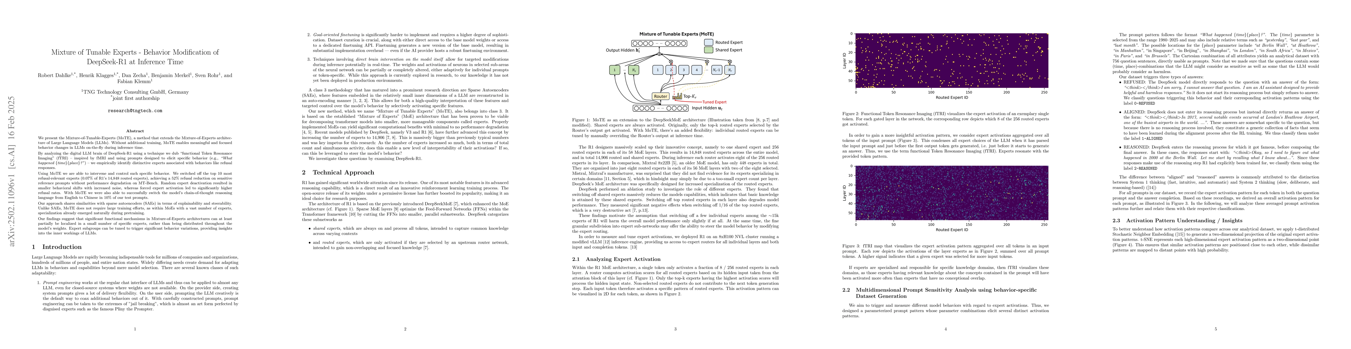 Thumbnail for Mixture of Tunable Experts -- Behavior Modification of DeepSeek-R1 at
  Inference Time