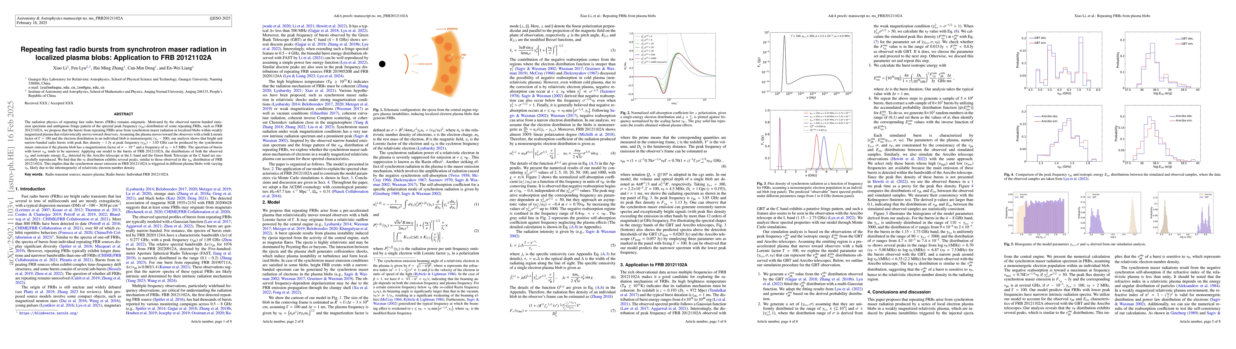Thumbnail for Repeating fast radio bursts from synchrotron maser radiation in
  localized plasma blobs: Application to FRB 20121102A