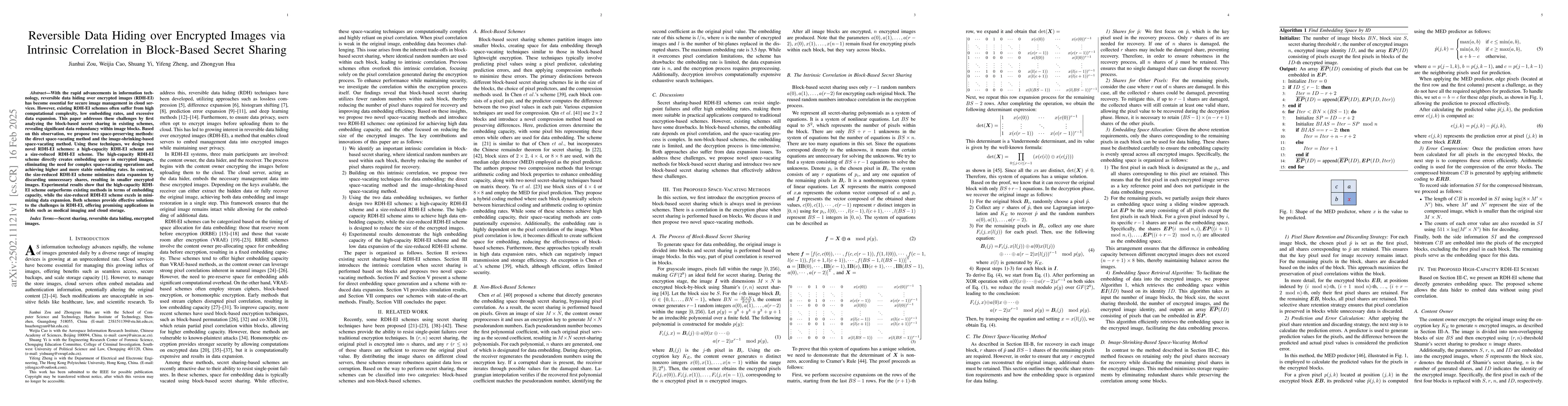 Thumbnail for Reversible Data Hiding over Encrypted Images via Intrinsic Correlation
  in Block-Based Secret Sharing